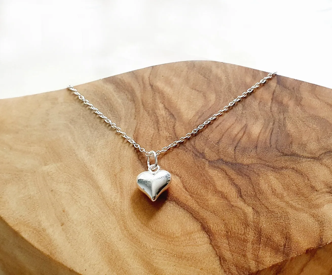 Best Teacher Gift, Puffy Heart Necklace in Sterling Silver 925, Personalised Jewellery Gift