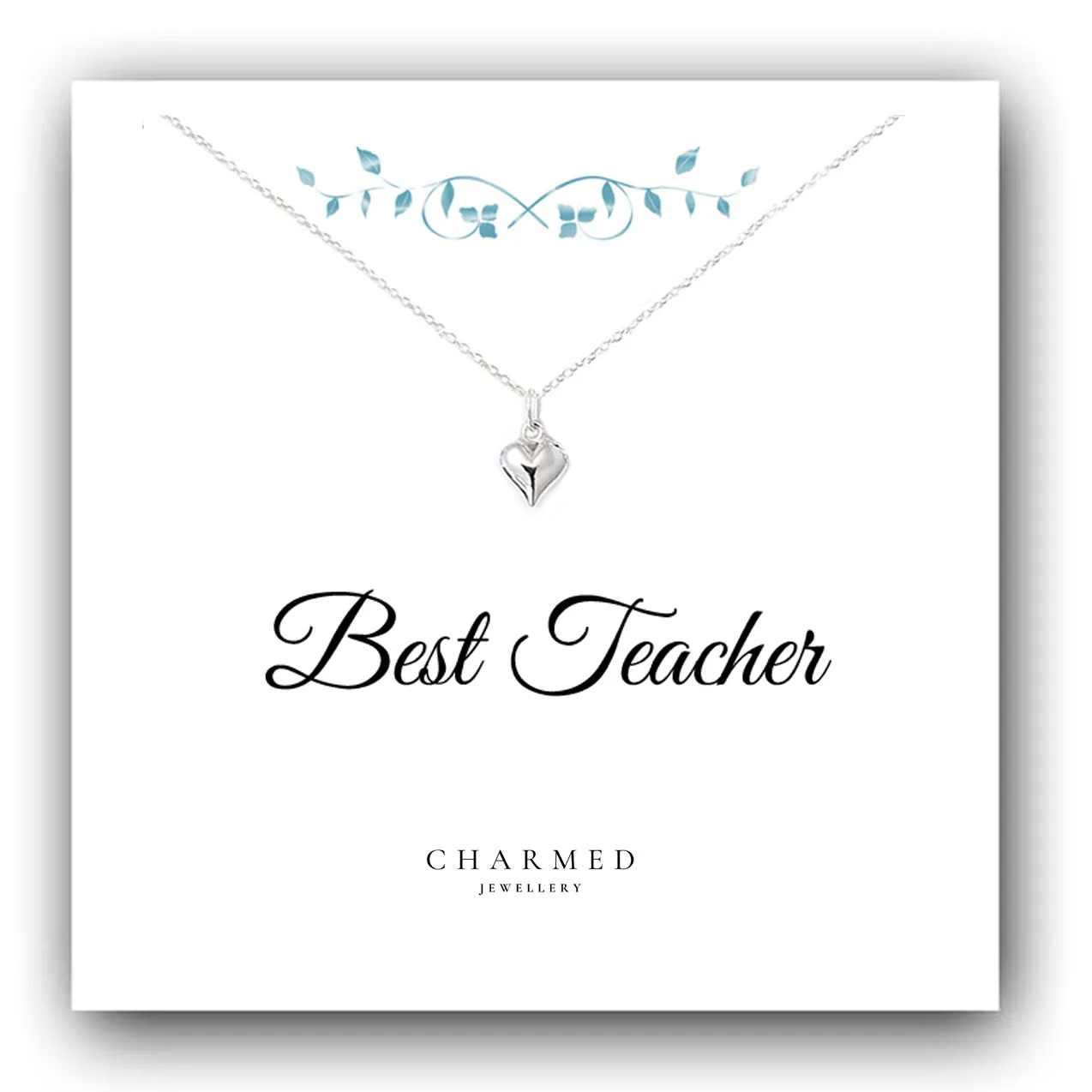 Best Teacher Gift, Puffy Heart Necklace in Sterling Silver 925, Personalised Jewellery Gift