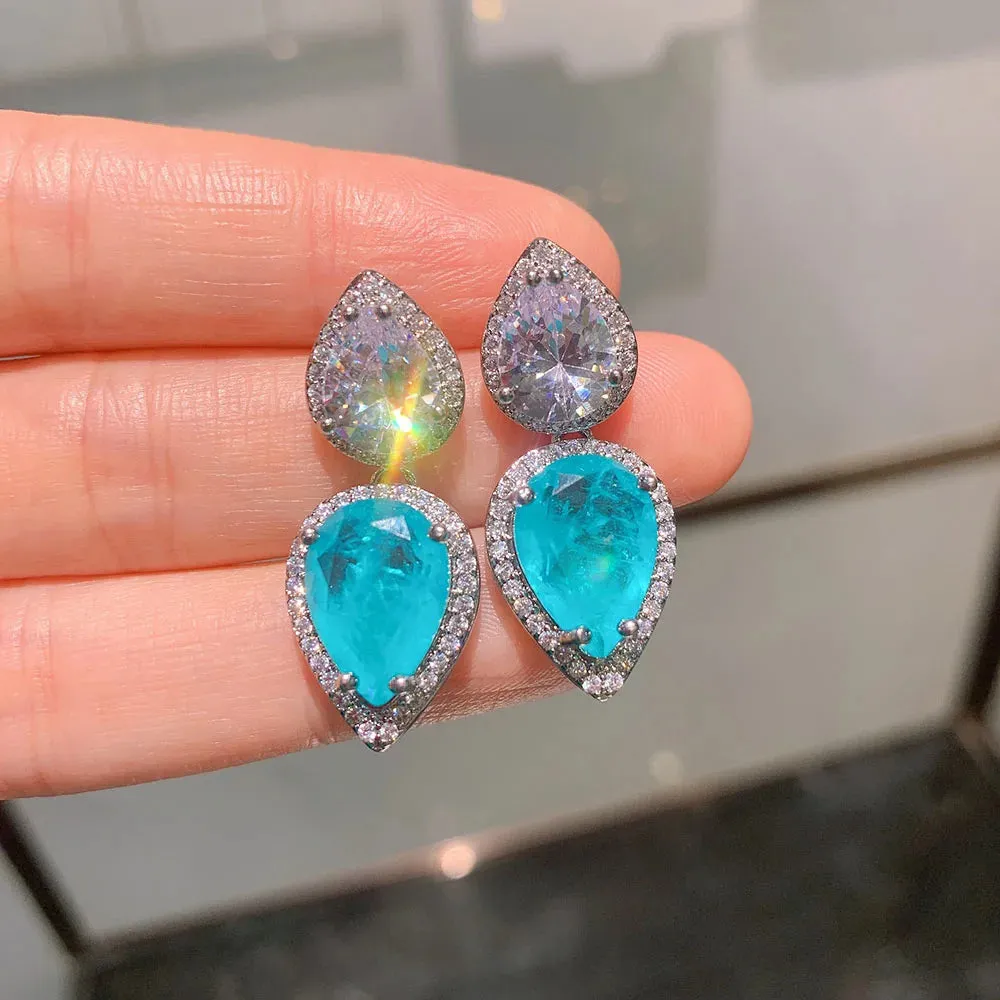 Big Pendant CZ Necklace Set With Earrings