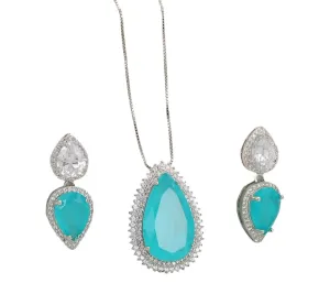 Big Pendant CZ Necklace Set With Earrings