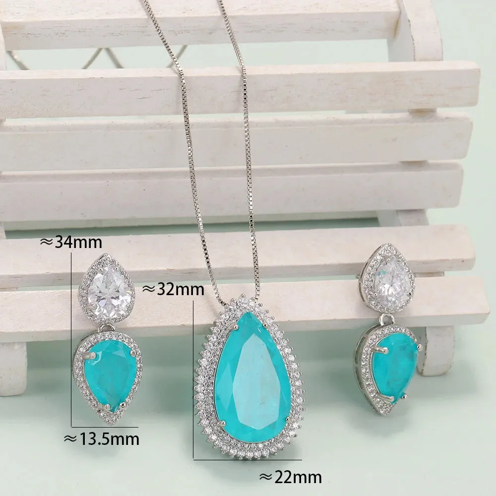 Big Pendant CZ Necklace Set With Earrings