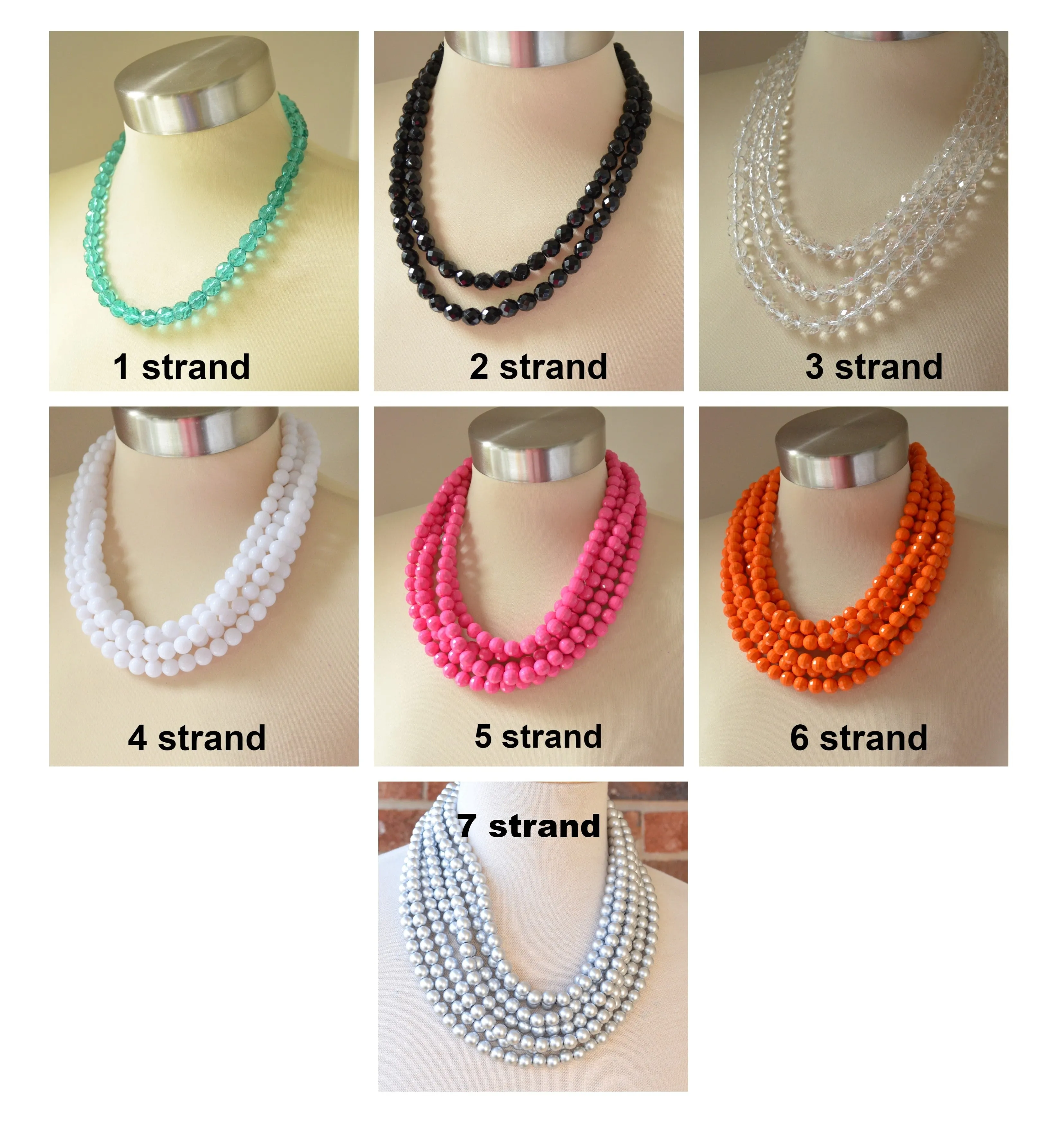 Black Acrylic Lucite Bead Chunky Multi Strand Statement Necklace - Alana
