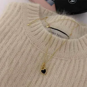 Black Double-Sided Heart Pendant Necklace Charm Jewelry NCJOI36