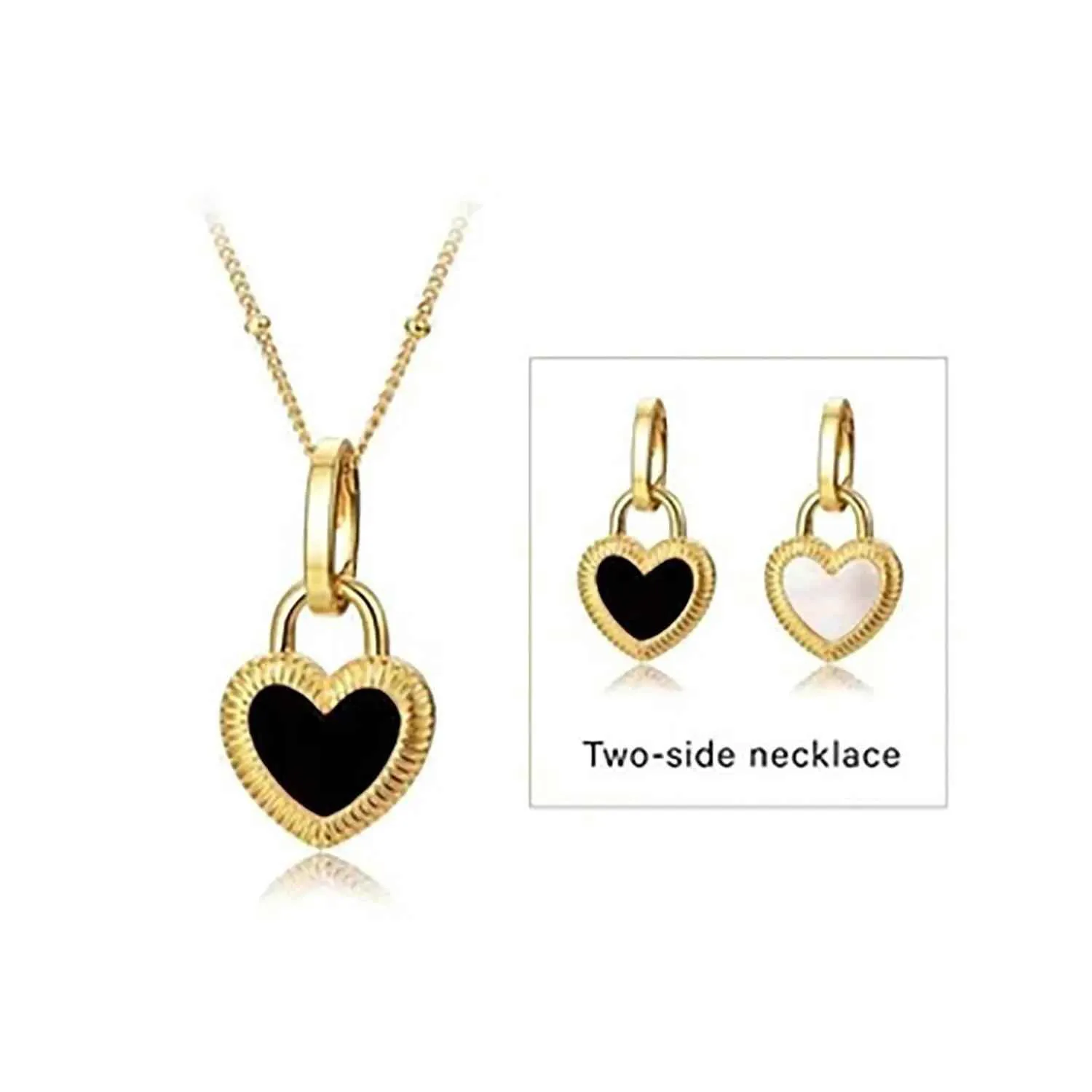 Black Double-Sided Heart Pendant Necklace Charm Jewelry NCJOI36