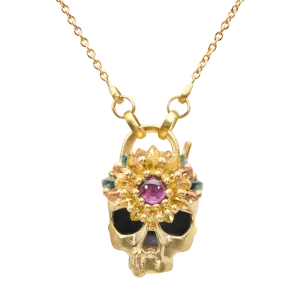 Blossom Crush Skull Padlock Necklace - Made to Order