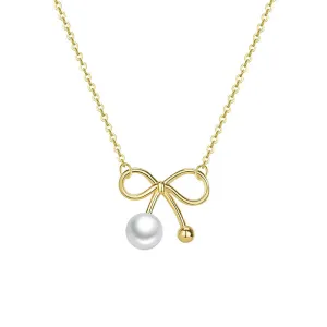 Bow with Pearl Pendant Silver Necklace for Women