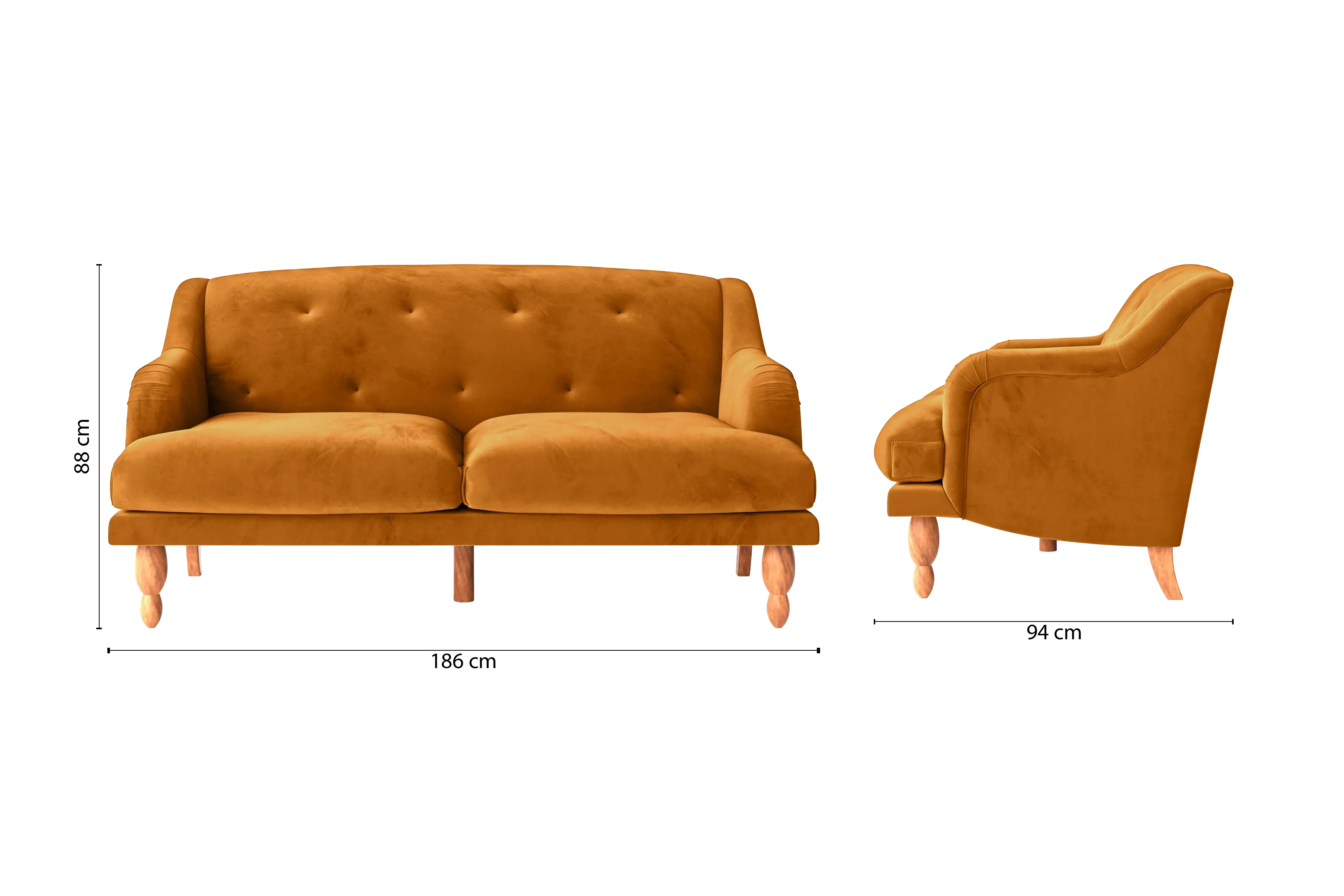 Burlington 3 Seater Sofa Gold Velvet