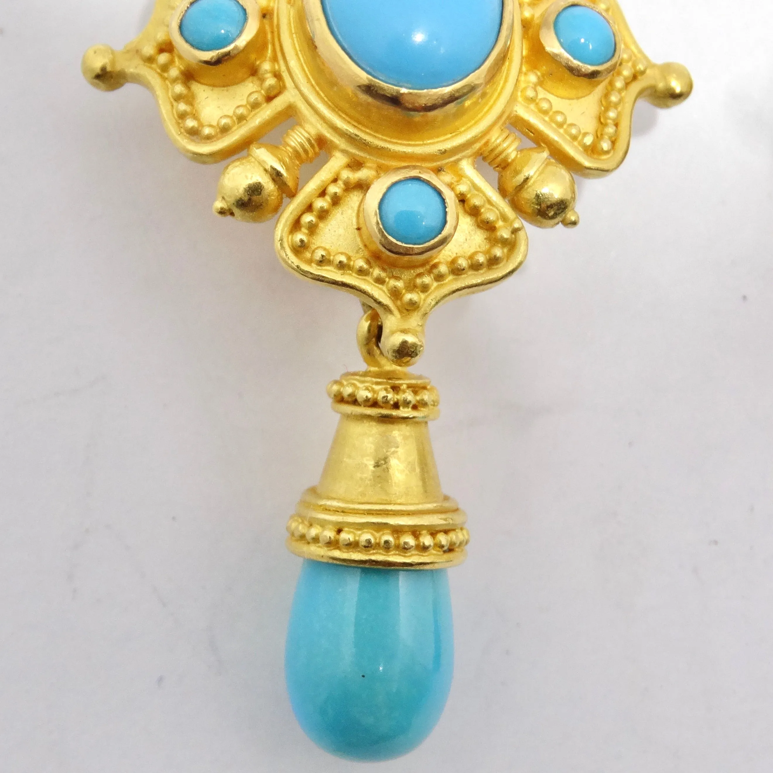 Carolyn Tyler 22K Gold Sleeping Beauty Turquoise Dangle Earrings