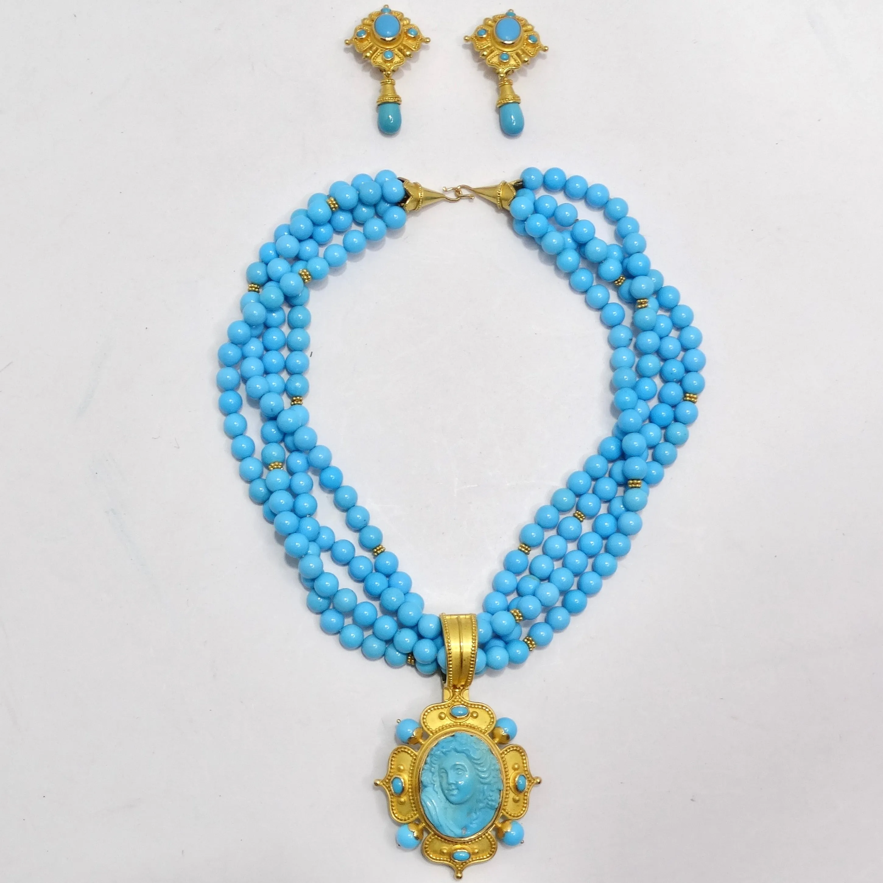 Carolyn Tyler 22K Gold Sleeping Beauty Turquoise Dangle Earrings