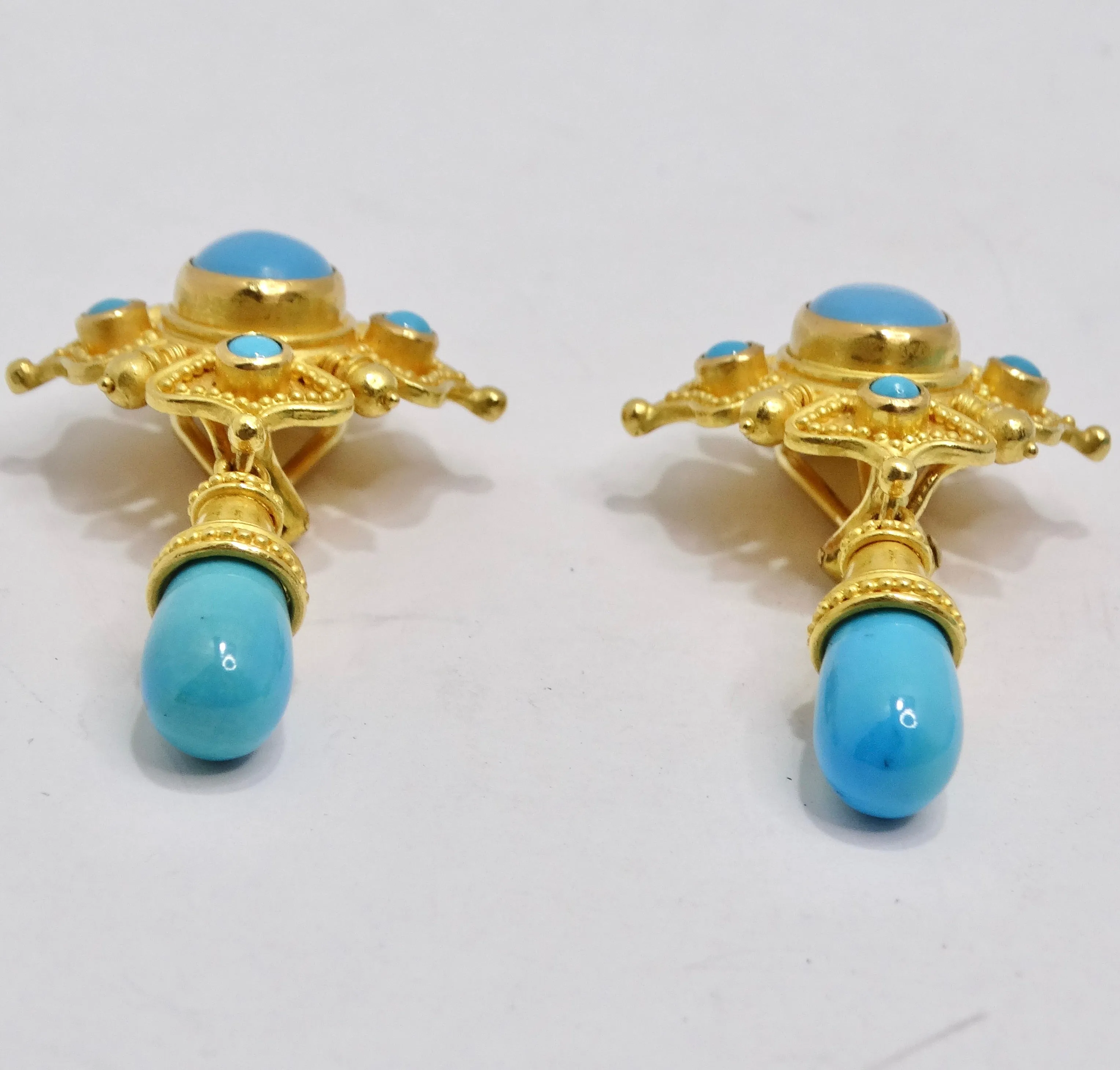 Carolyn Tyler 22K Gold Sleeping Beauty Turquoise Dangle Earrings