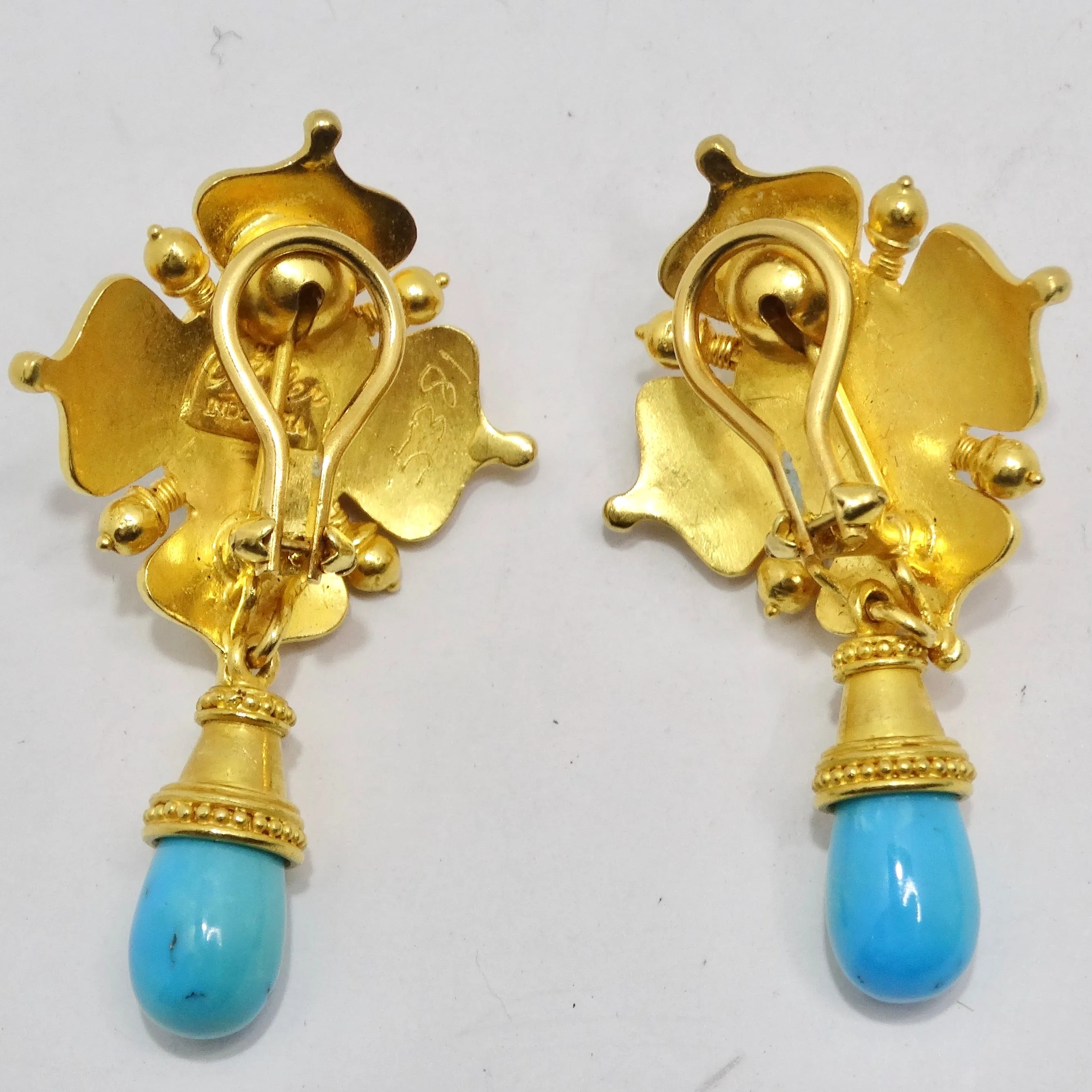Carolyn Tyler 22K Gold Sleeping Beauty Turquoise Dangle Earrings