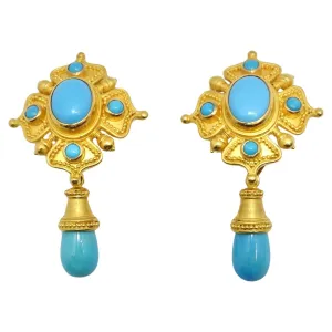 Carolyn Tyler 22K Gold Sleeping Beauty Turquoise Dangle Earrings