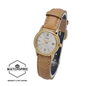 Casio Ladies' Standard Analog Light Brown Leather Strap Watch LTPV002GL-7B3 LTP-V002GL-7B3
