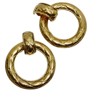 Chanel 1980s Gold Tone Quilted Hoop Earrings