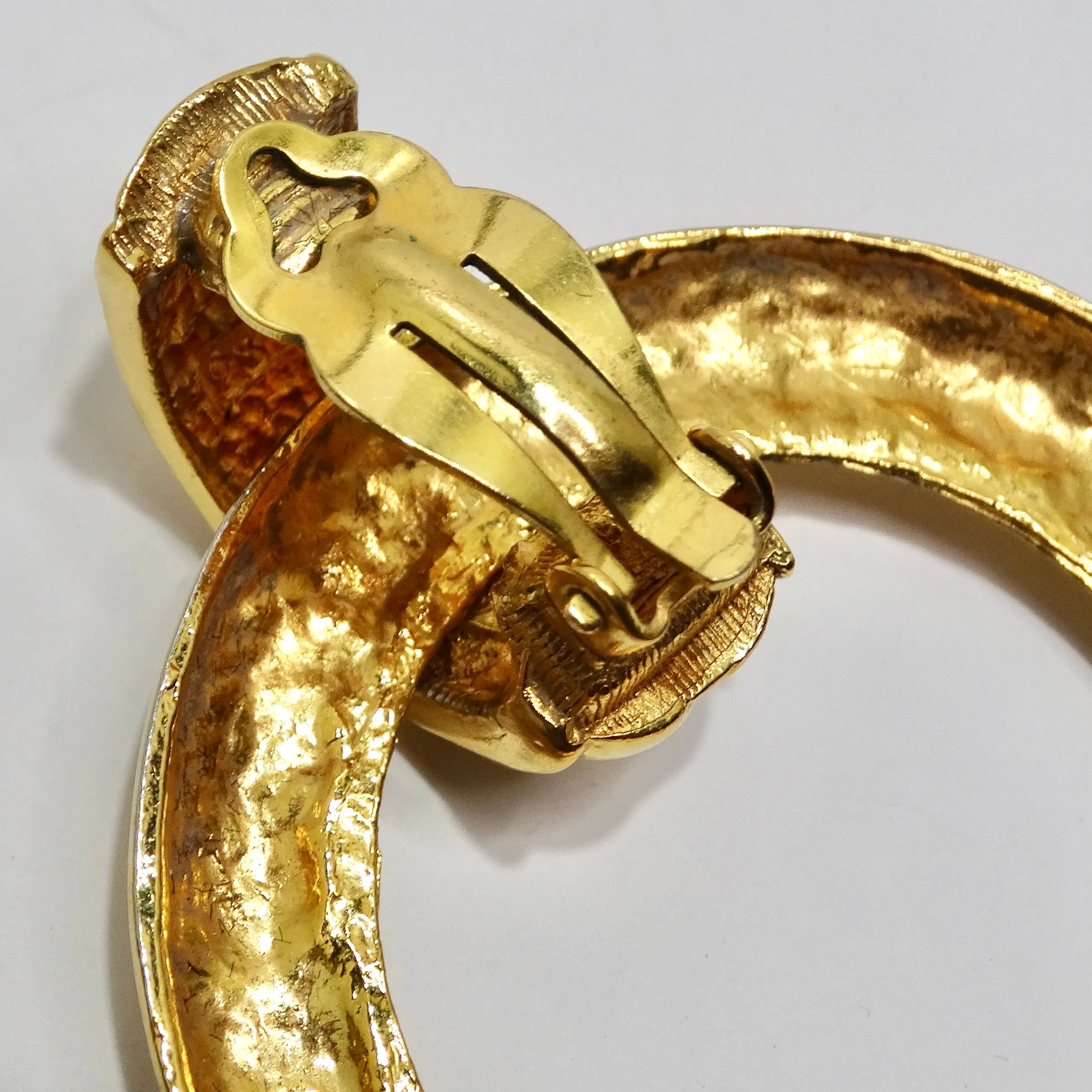 Chanel 1980s Gold Tone Quilted Hoop Earrings
