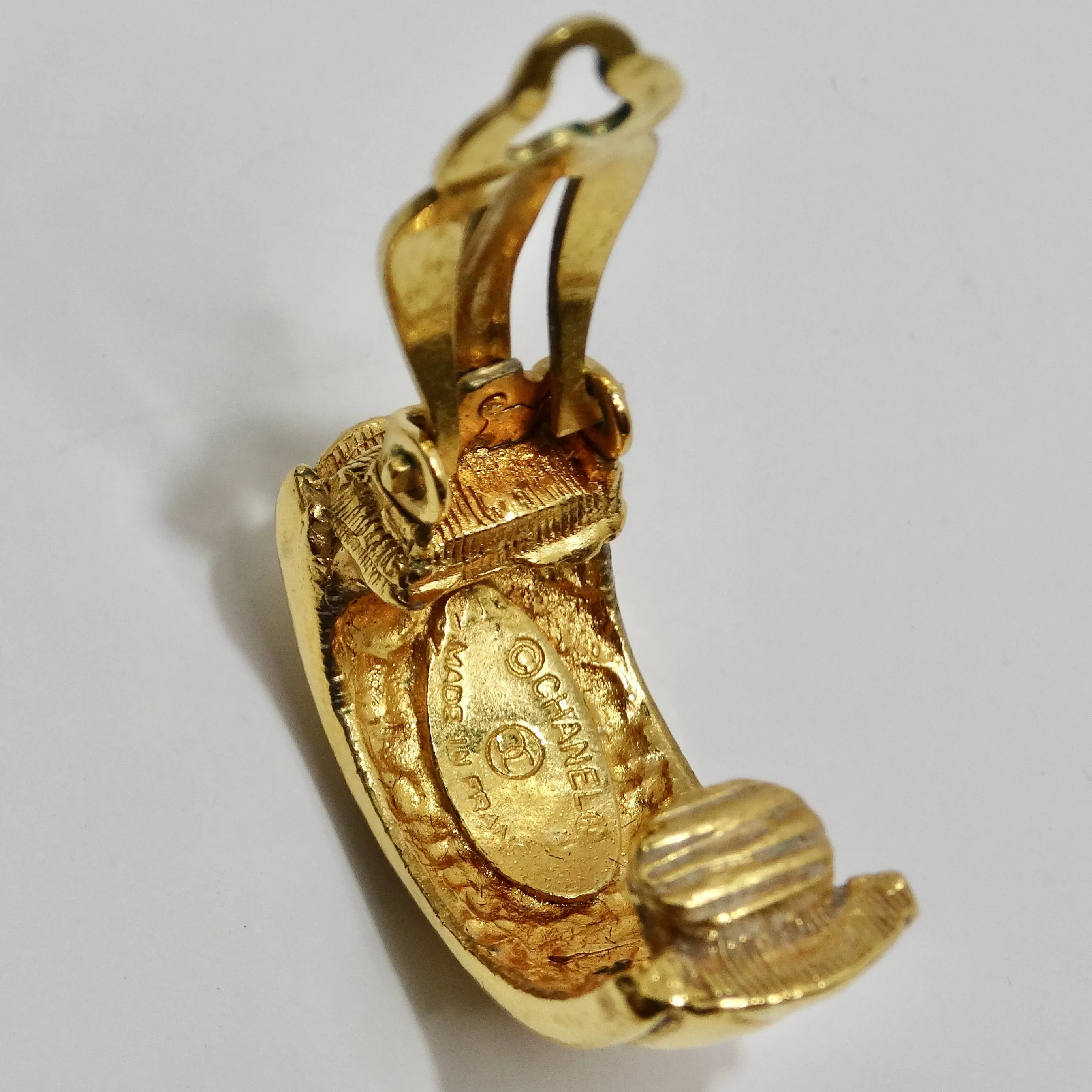 Chanel 1980s Gold Tone Quilted Hoop Earrings