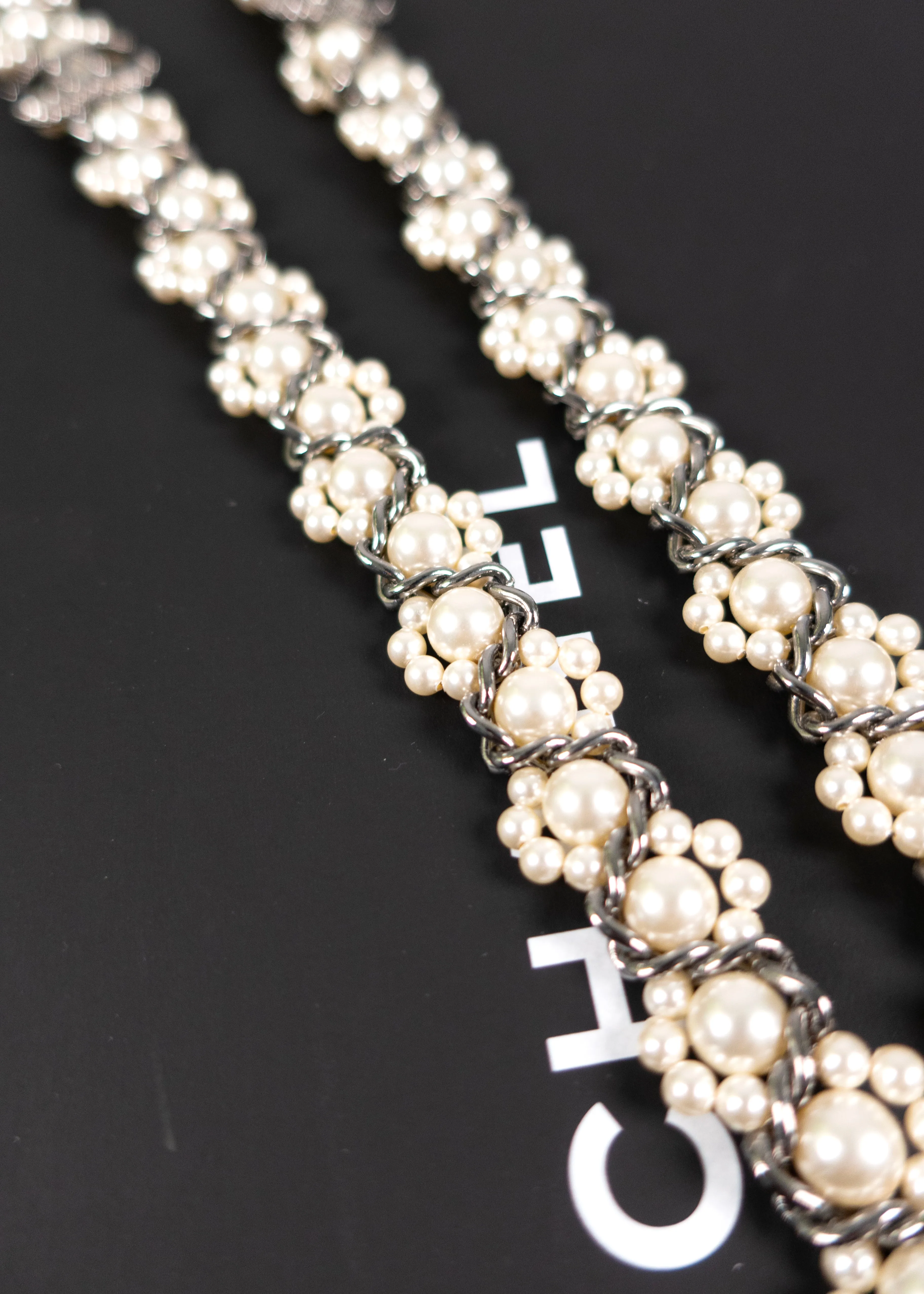Chanel Pearl & Strass Lanvard CC Logo Pendant Necklace