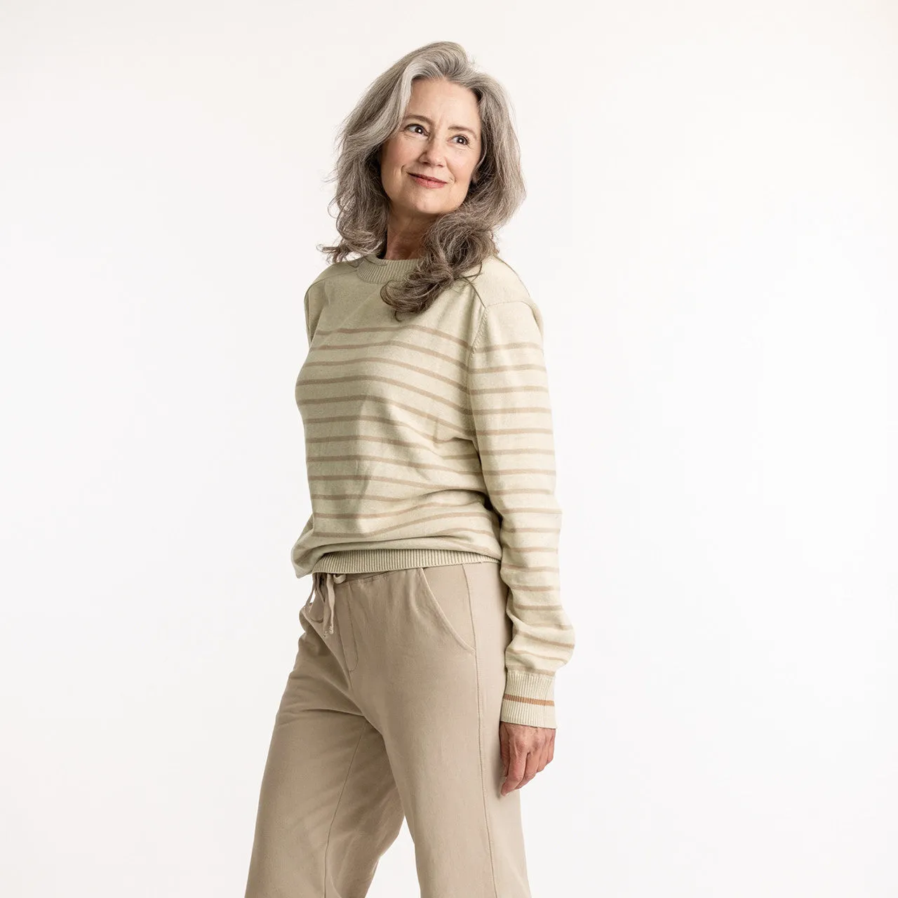 Classic Crew Sweater - Pearl Stripe