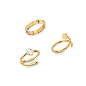 Clover & Nail Ring Bundle (Gold)