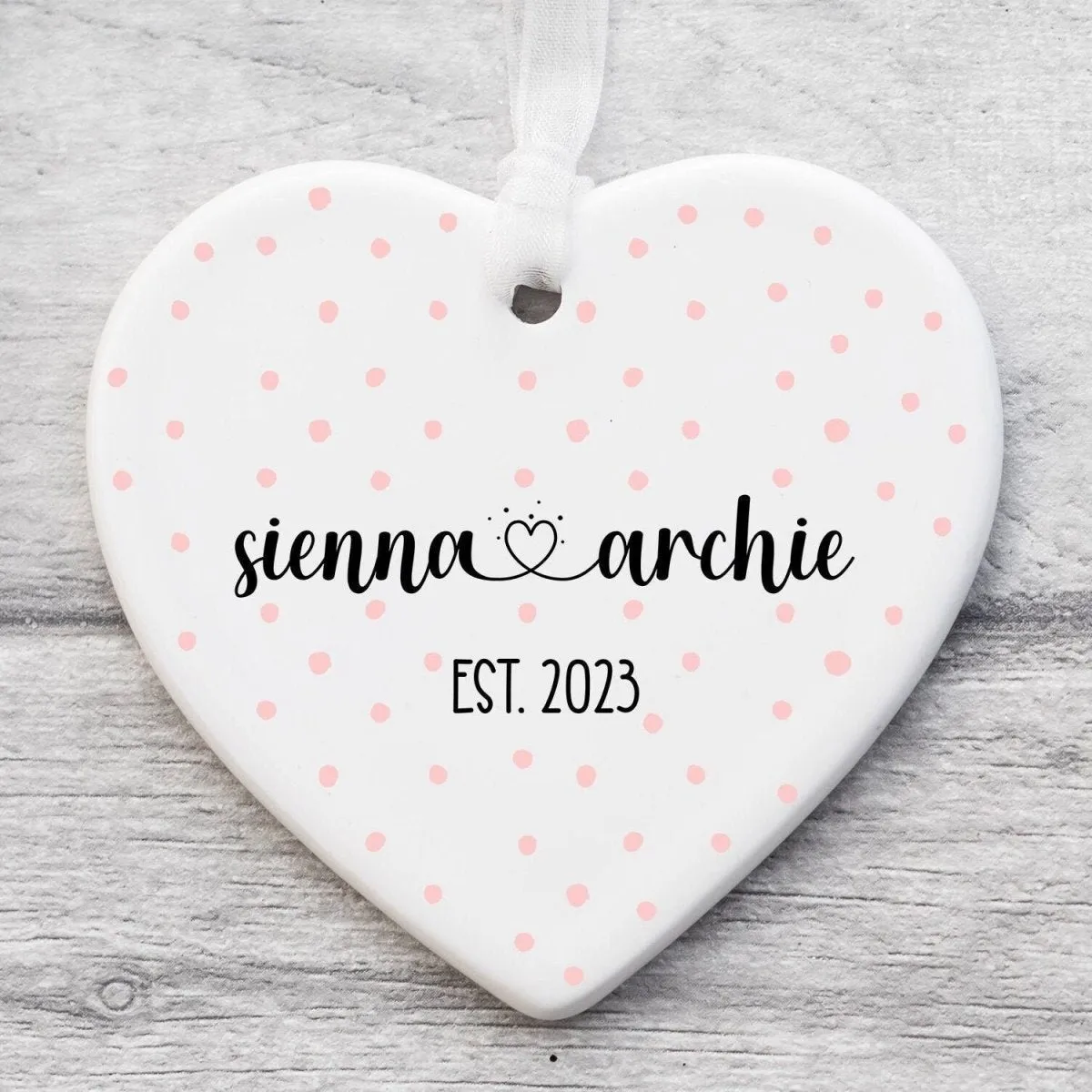 Customisable Ceramic Heart Ornament - Anniversary Love Token - For Couples