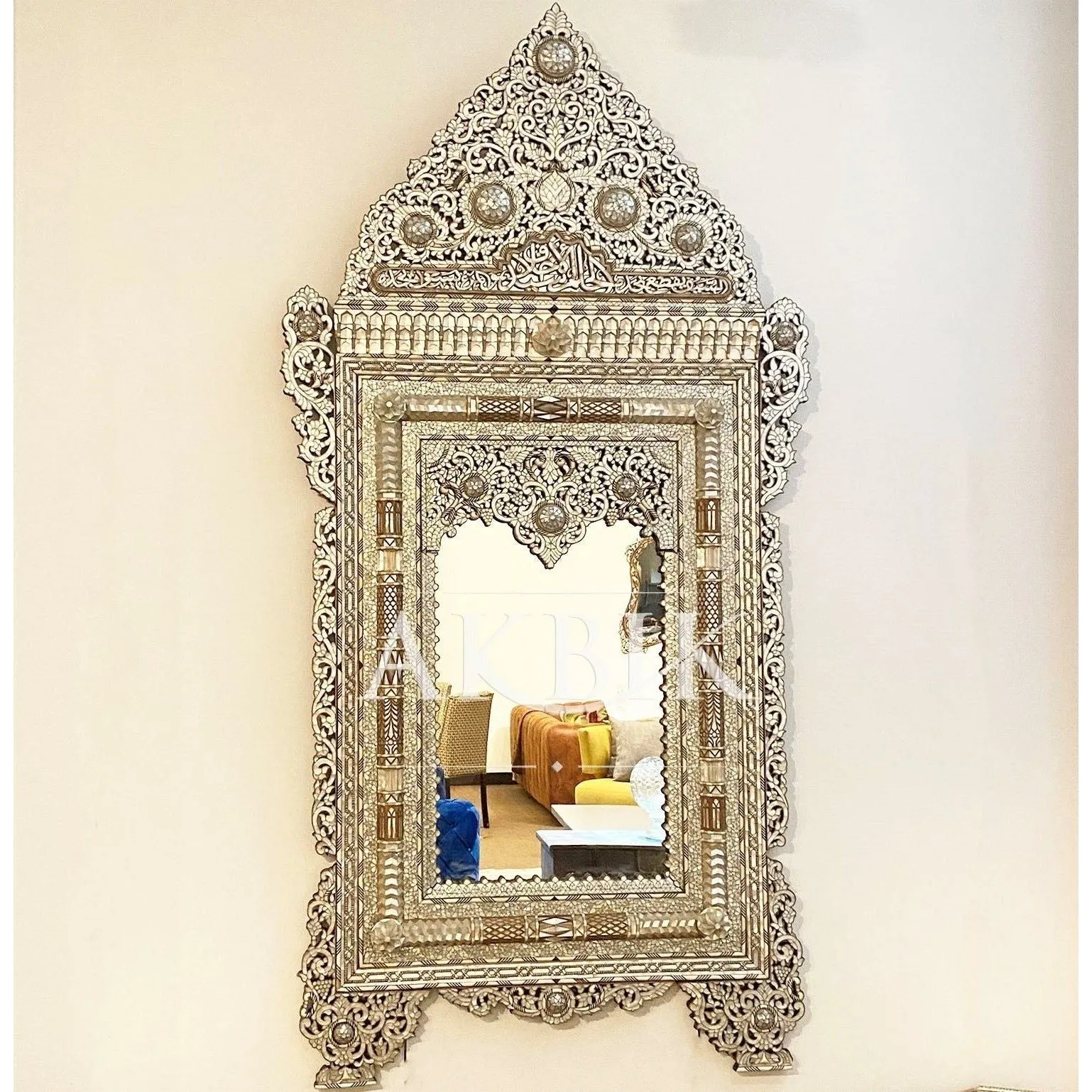 Damascene Tradition: Pure Mother of Pearl Mirror