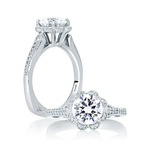 Deco Floral Halo Engagement Ring
