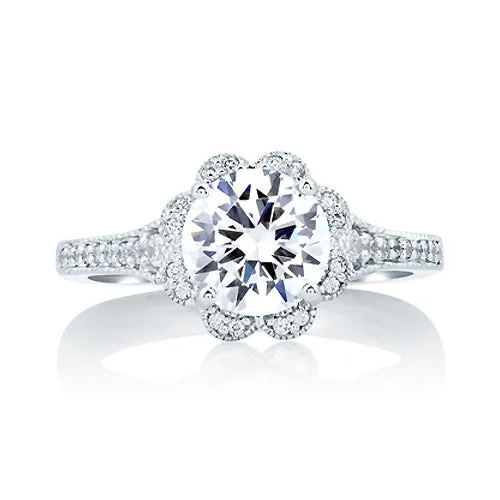 Deco Floral Halo Engagement Ring
