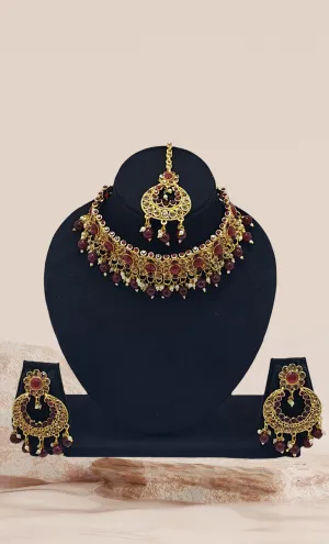 Deep Maroon Stone Work Chocker Set