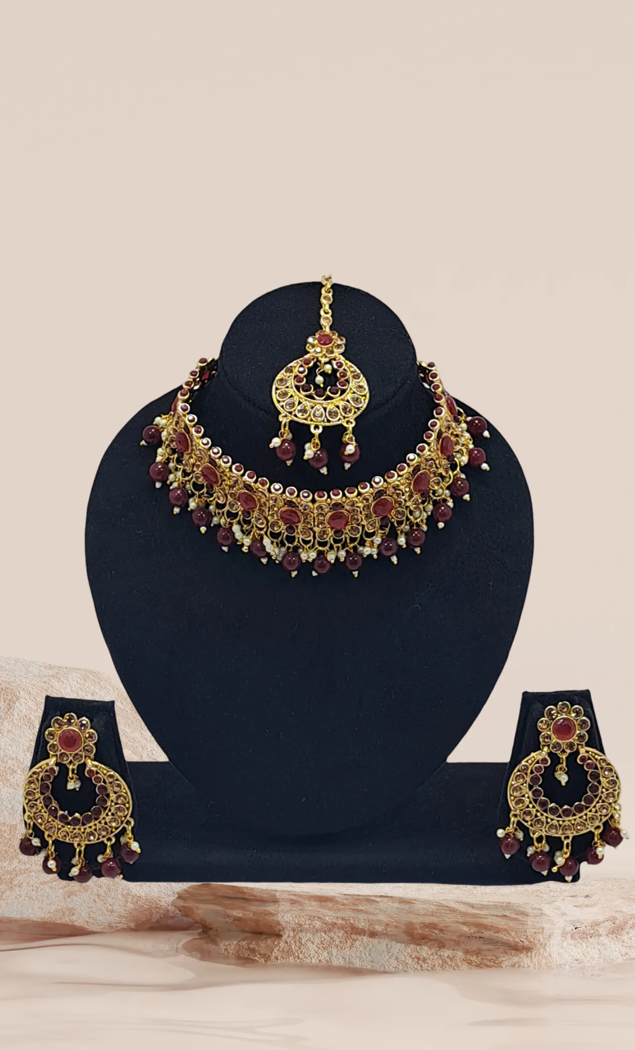 Deep Maroon Stone Work Chocker Set
