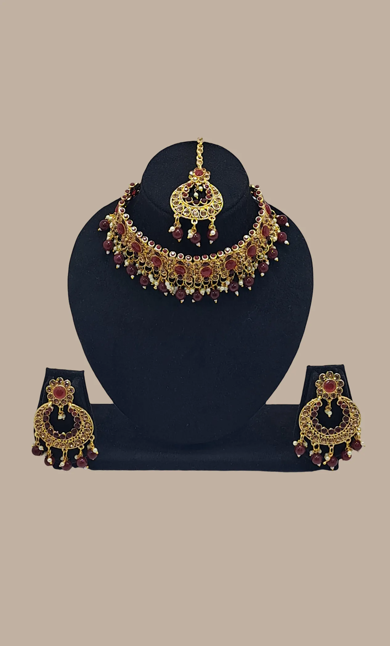 Deep Maroon Stone Work Chocker Set