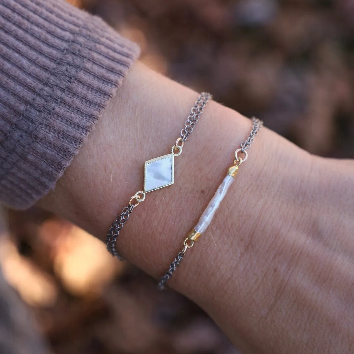 Diamond Pearl Two Tone Bracelet