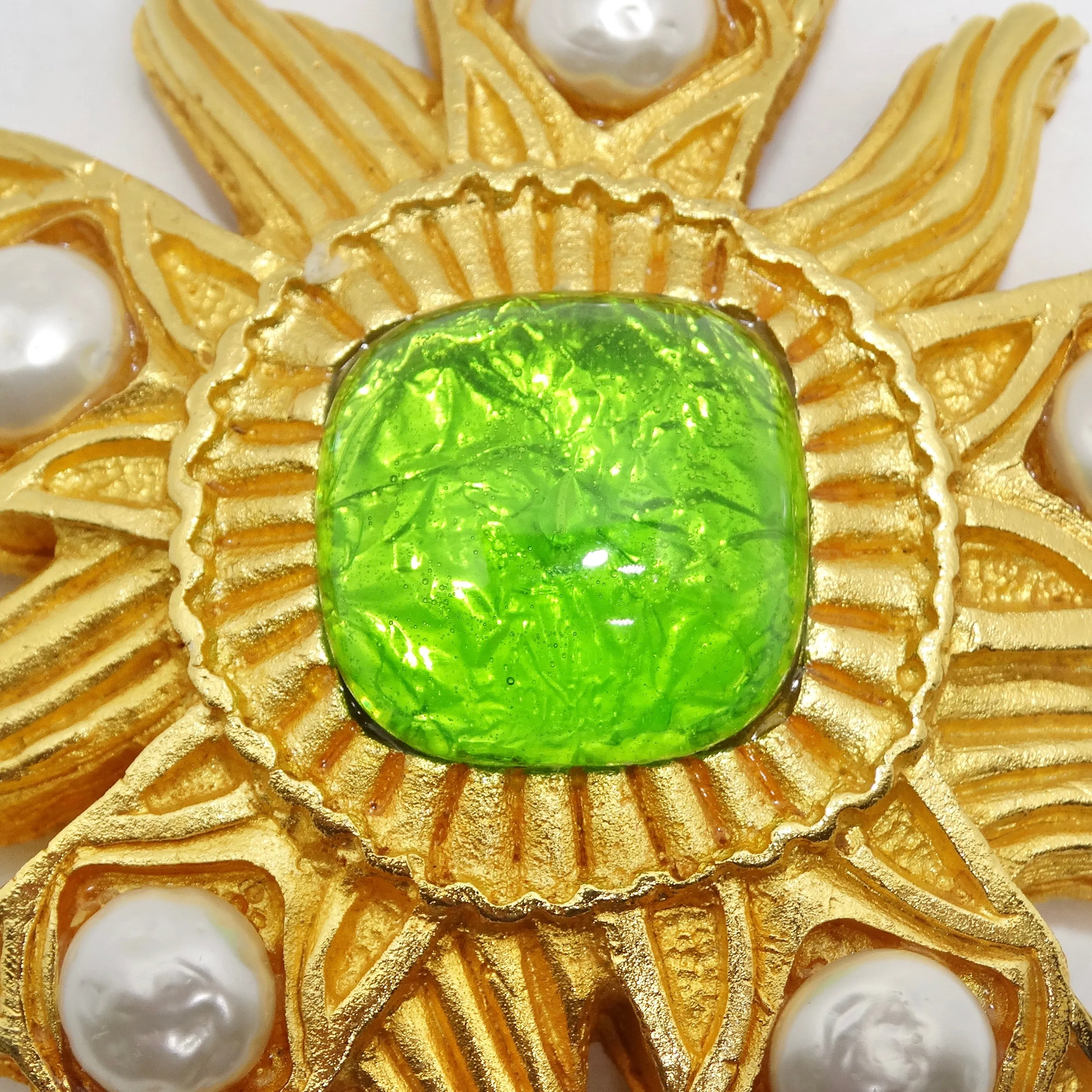 Dominque Aurientis Paris 1980s Gold Tone Flower Brooch & Earrings Set