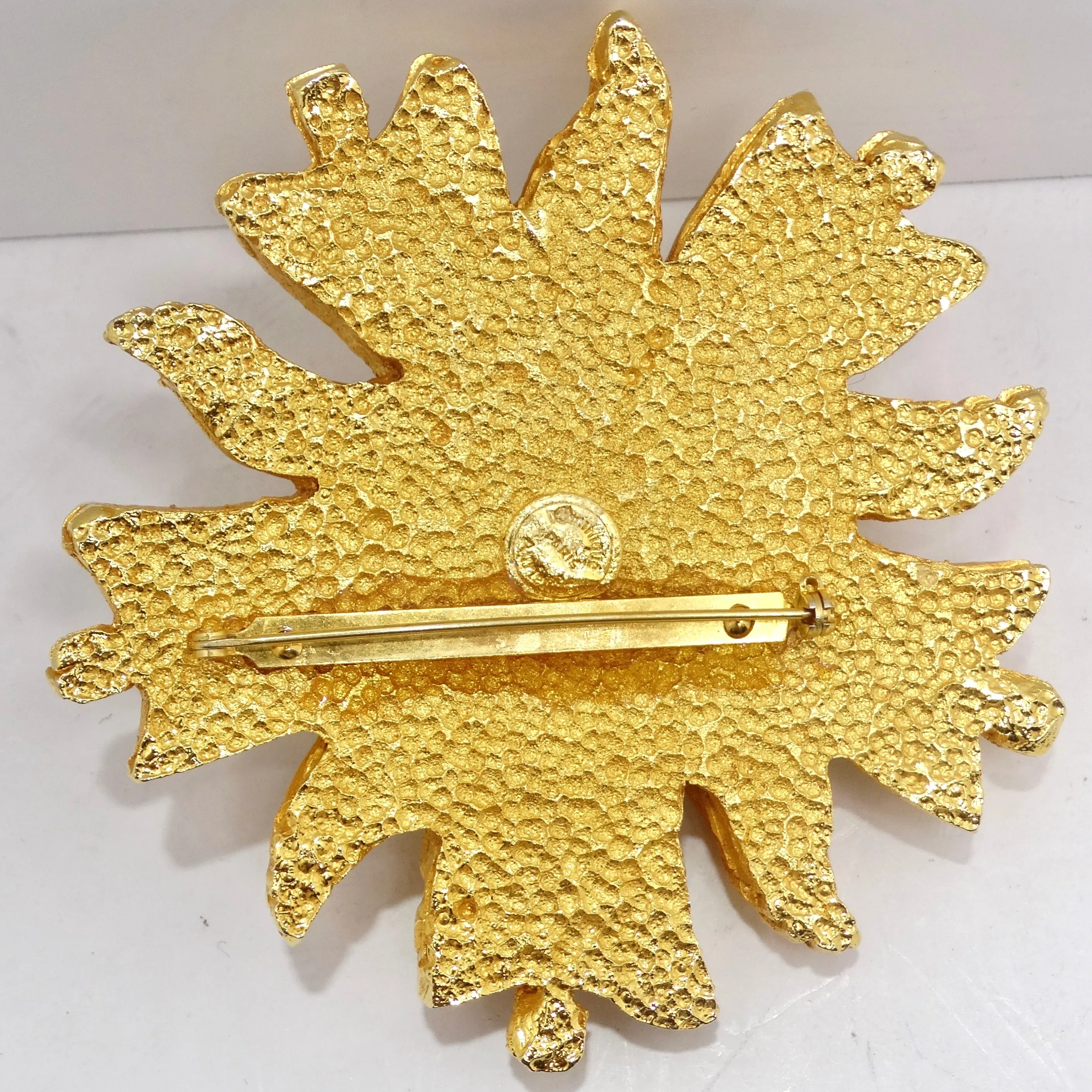 Dominque Aurientis Paris 1980s Gold Tone Flower Brooch & Earrings Set