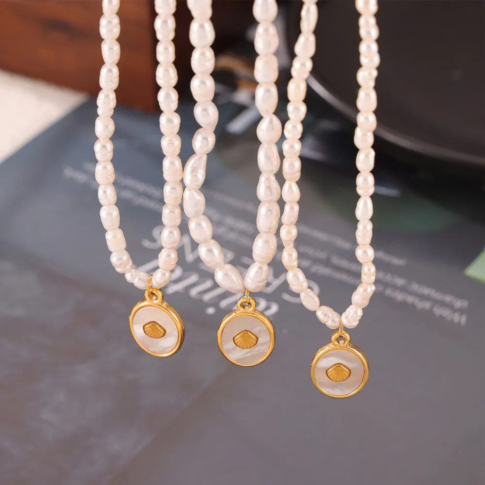 Elegant Freshwater Pearl Pendant Necklace with White Shell Detail