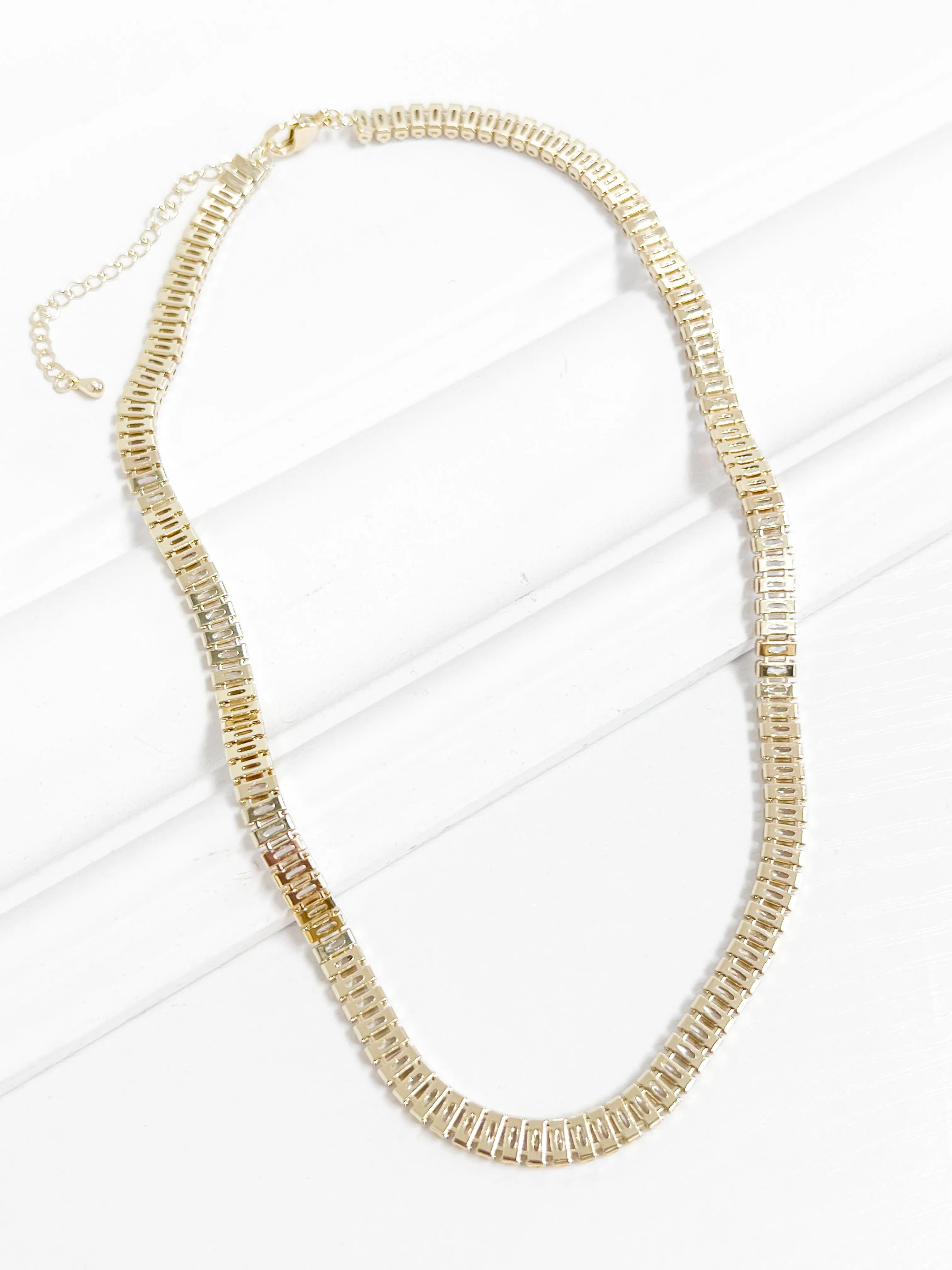 Elena - Baguette Gold Tennis Necklace