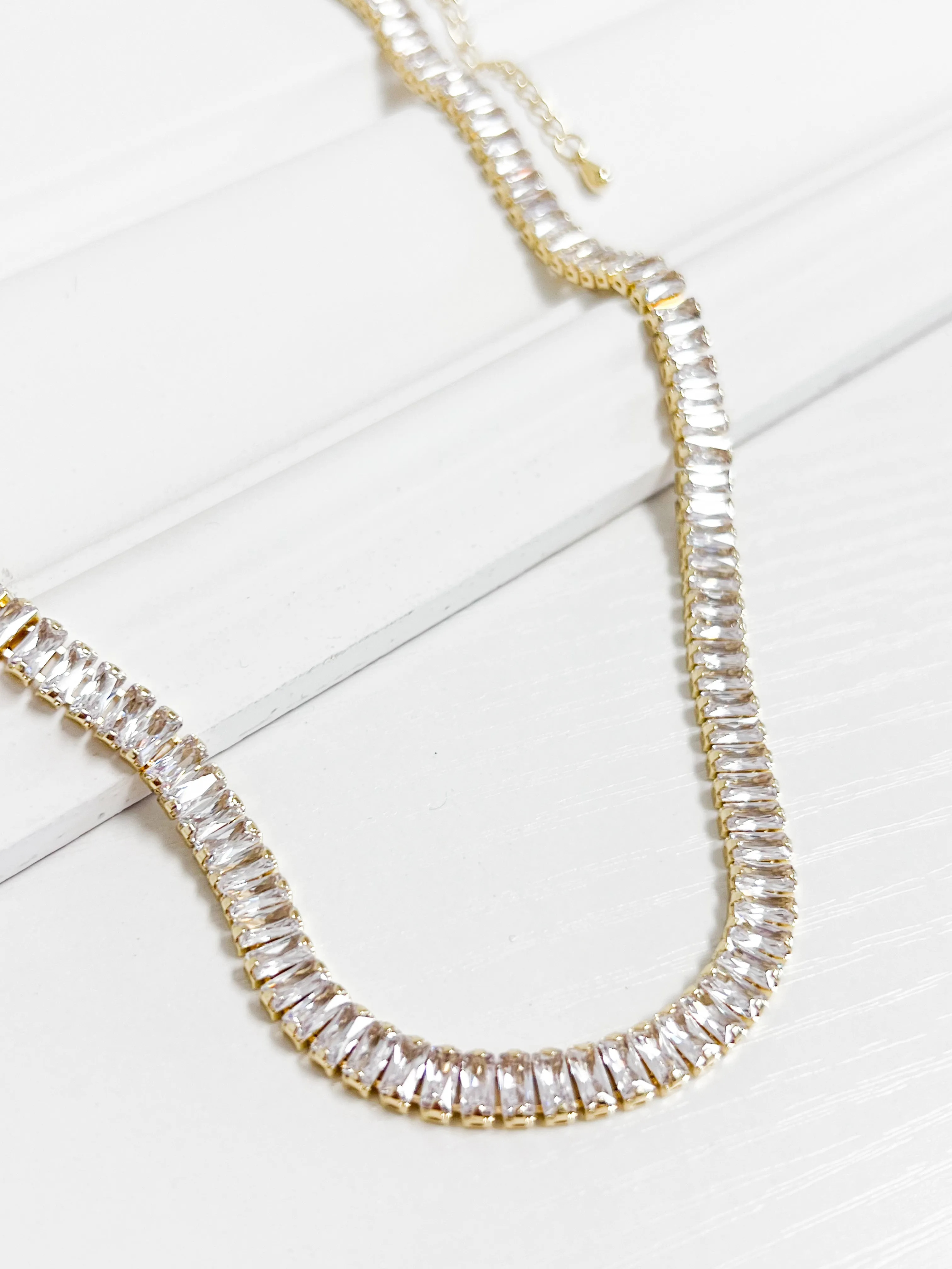 Elena - Baguette Gold Tennis Necklace