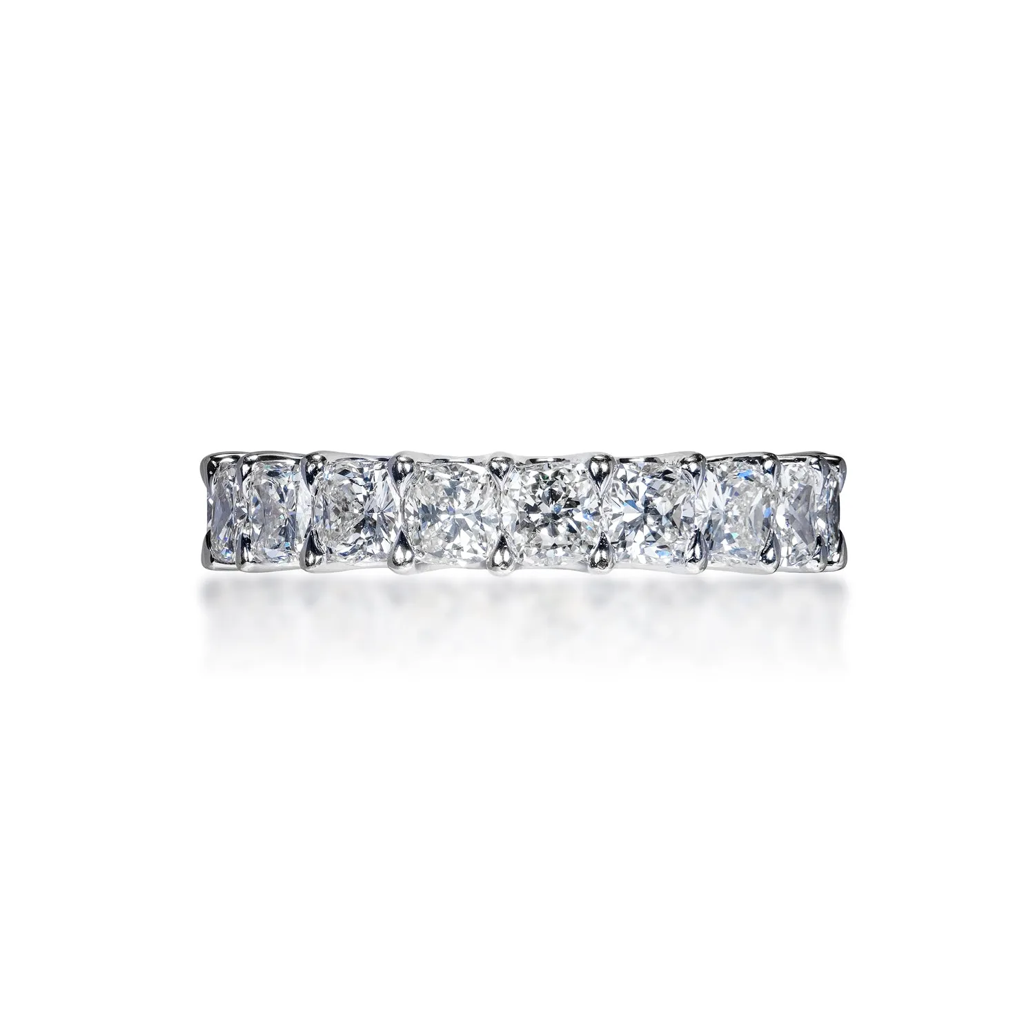 Ellis 4 Carats Cushion Cut Diamond Eternity Ring in 18k White Gold U-Shape Shared Prong