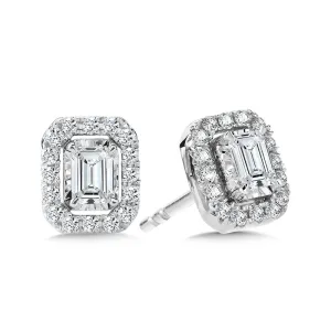 Emerald-Cut, Diamond Star, Heavenly Halo Stud Earrings (1/2 ctw)
