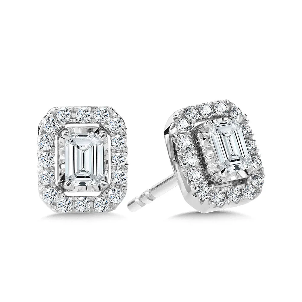 Emerald-Cut, Diamond Star, Heavenly Halo Stud Earrings (1/2 ctw)