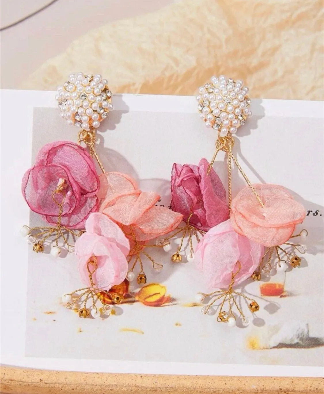 Flower Faux Pearl Statement Earrings
