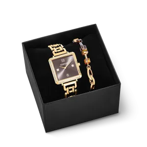 Gift Set Watch Iconic Cube Sparkling Mystic Mocca Statement gold & GeoCUBE® Chunky Chain bracelet gold-brown
