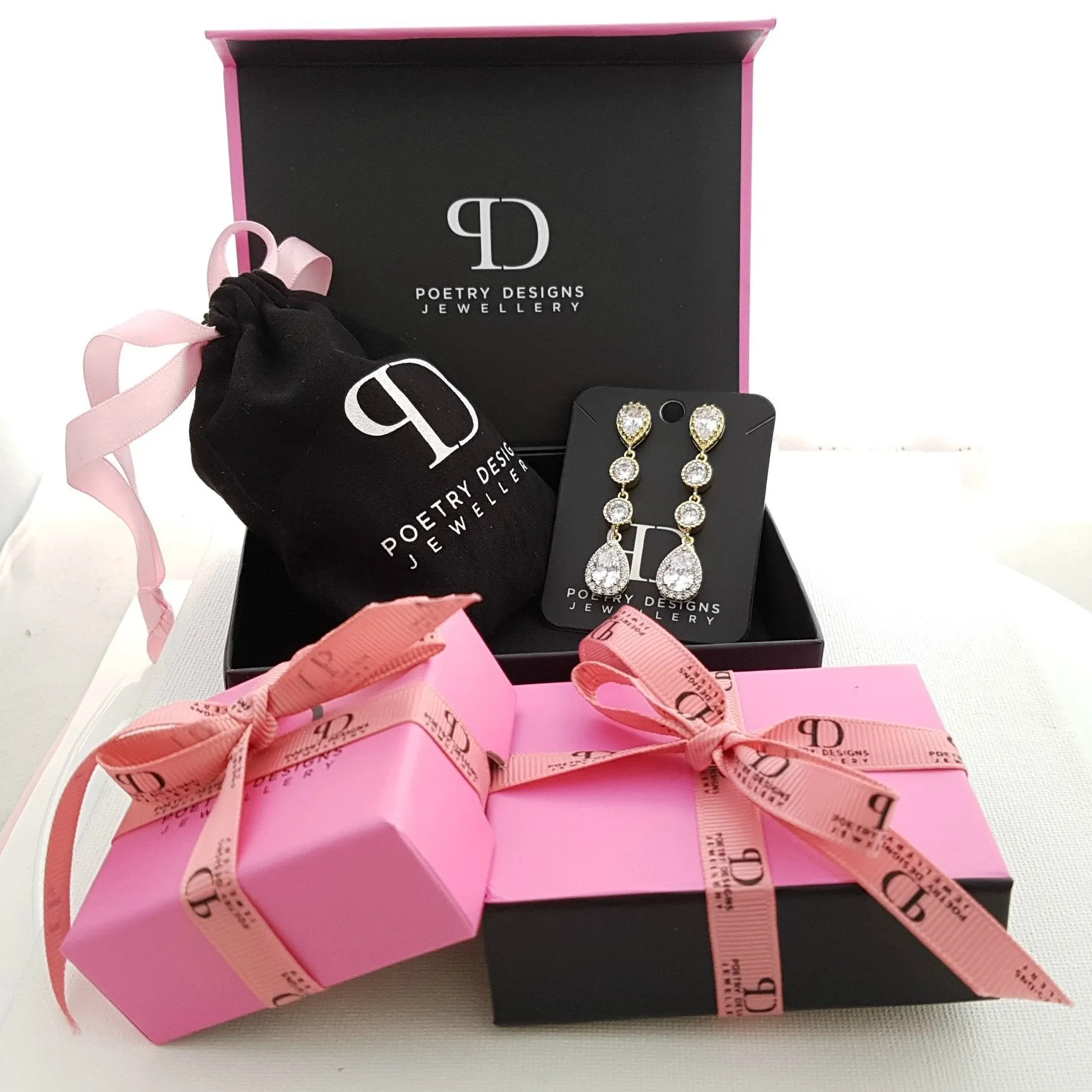 Gold Bridal Jewelry Set with Pearl Crystal Earrings Back Necklace Bracelet Set-Hayley