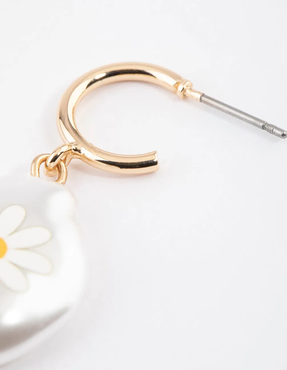 Gold Daisy Flower Pearl Huggie Earrings