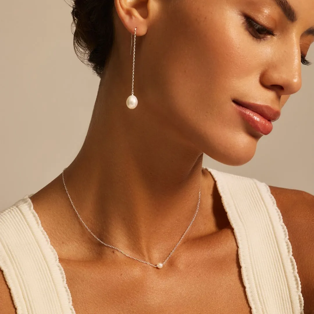 Gold Large Pearl Drop Ear Threaders and Single Pearl Choker Gift Set