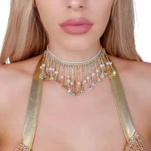 Gold Pearl Rhinestone Necklace