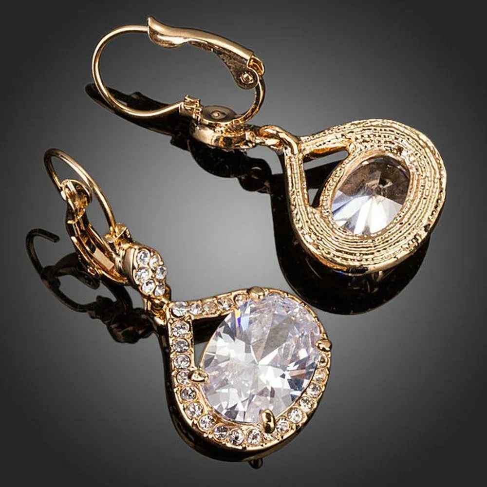 Gold Plated Cubic Zirconia Love Drop Earrings