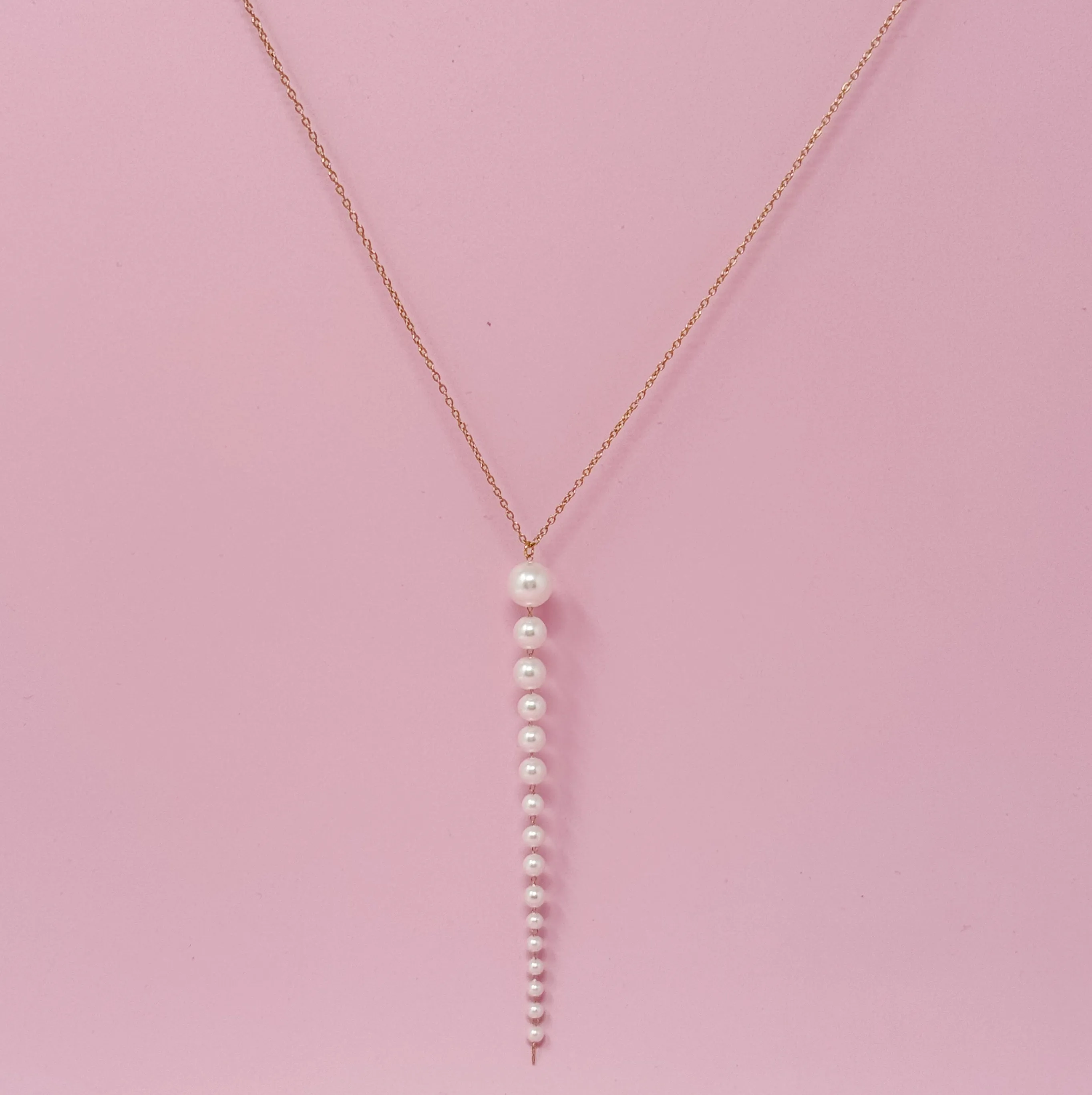 Gradiant Long Pearl Drop Necklace