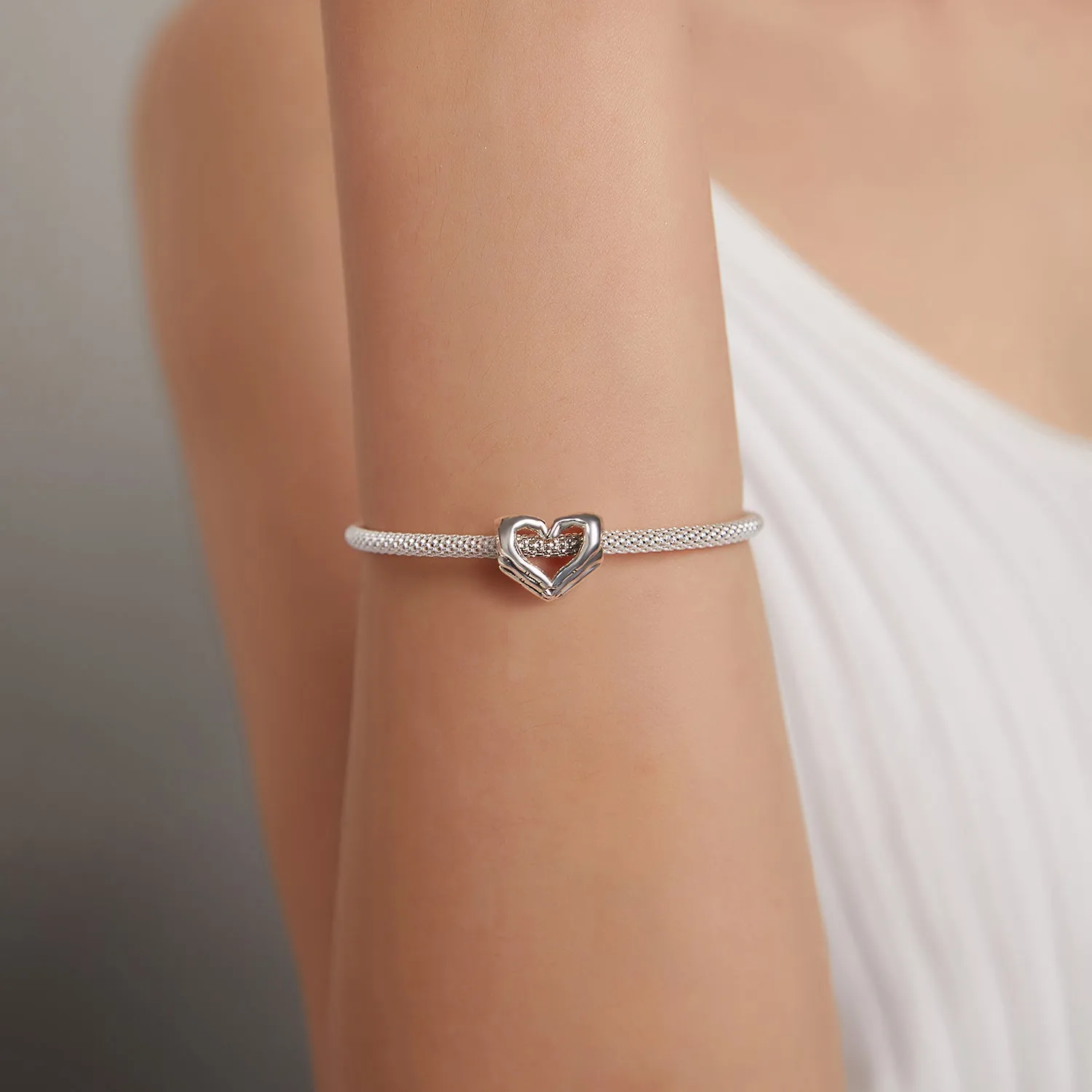 Hands Making a Heart Charm 925 Sterling Silver