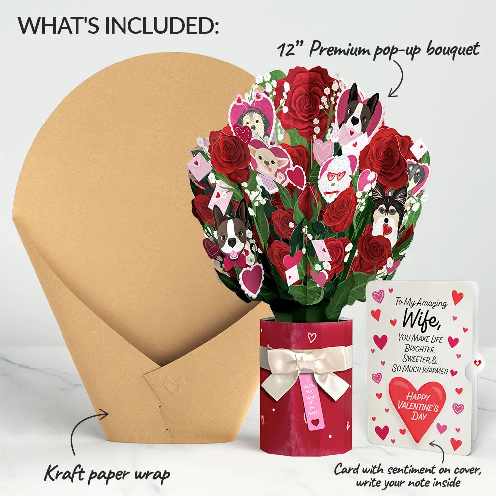 I Woof You Dog Valentine Bouquet and Sentiment Set for Wife