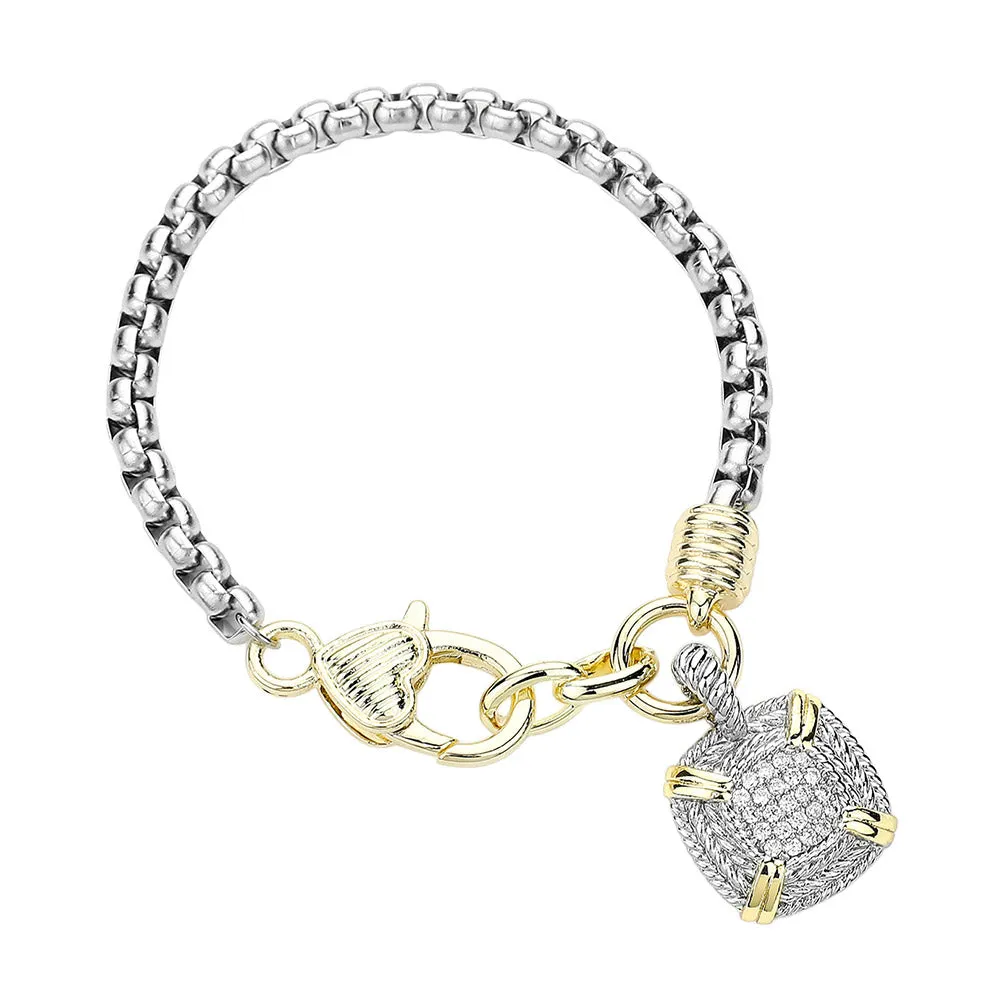 iLLASPARKZ CZ Stone Paved Square Charm Bracelet